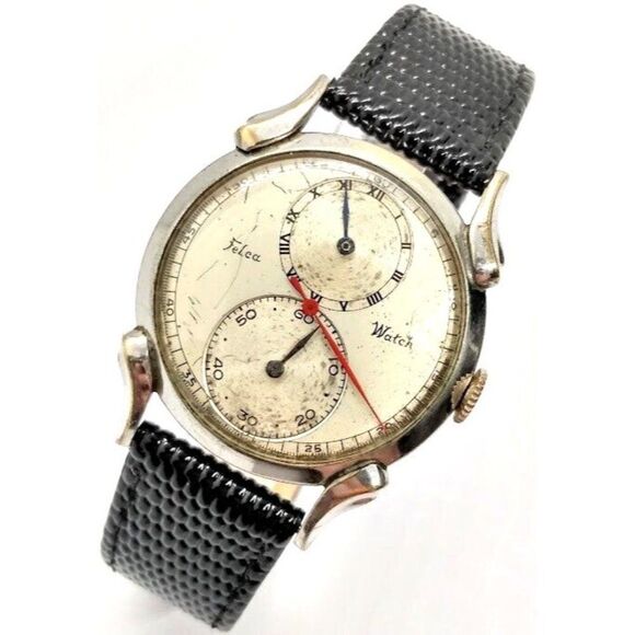 Rare Vintage Felca Regulator Men's Watch Swiss Silver Tone Retro Wristwatch
